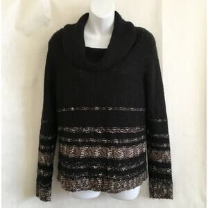 Ann Taylor LOFT Women's Sweater Size M Alpaca/Wool Blend Cowl Neck Black/Brown